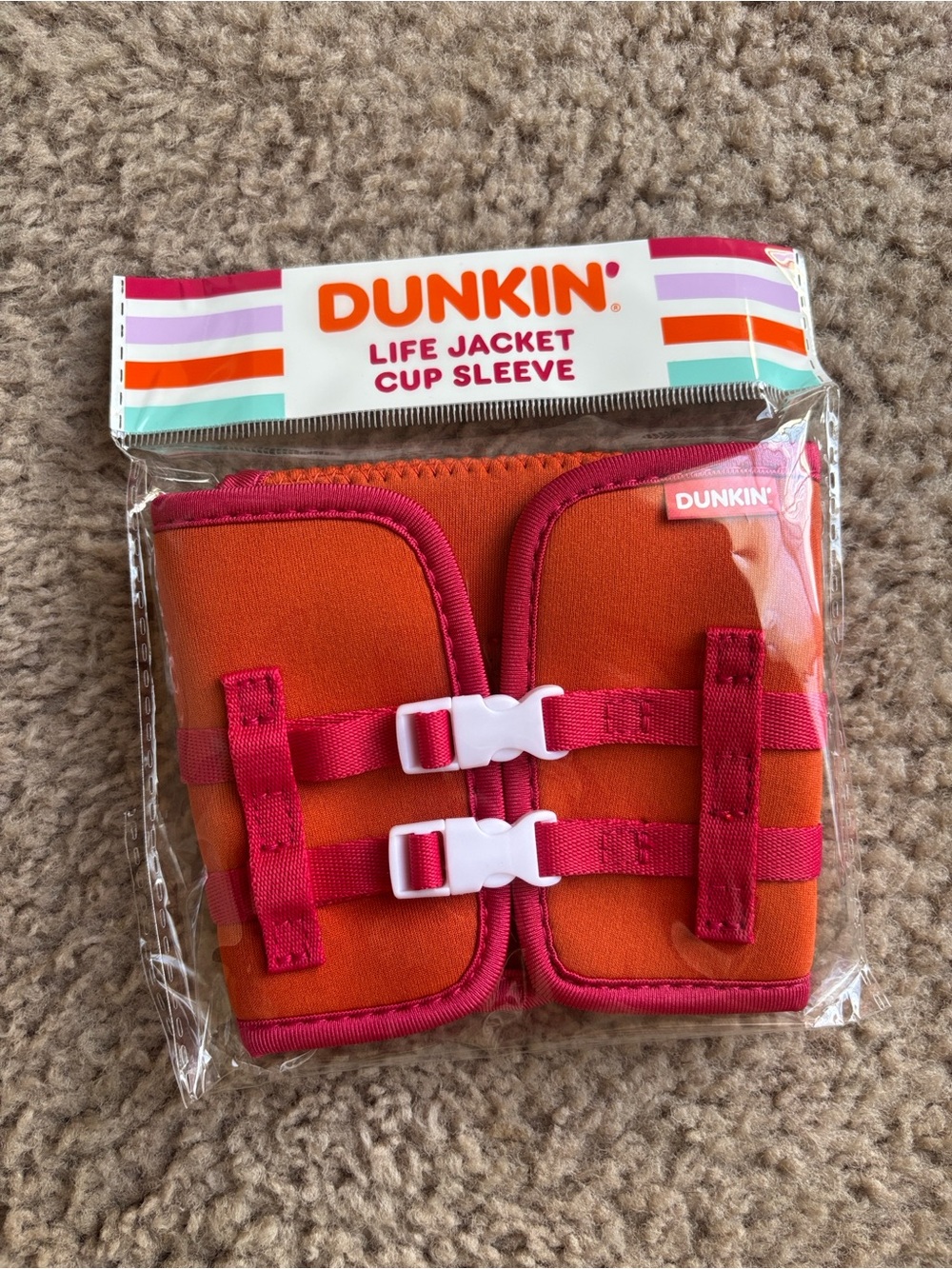 NWT Dunkin’ Life Jacket Cup Sleeve- Pink/Orange